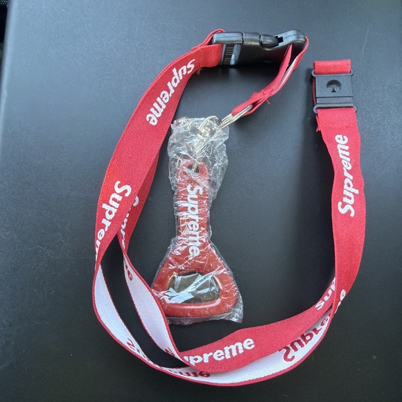 RARE Supreme Red Lanyard with Metal Bottle Opener Keychain Box